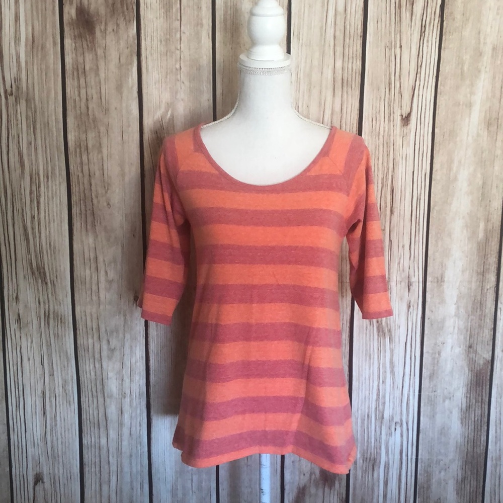 Garnet Hill Striped 1/2 Sleeve Tee Orange/Rose XS